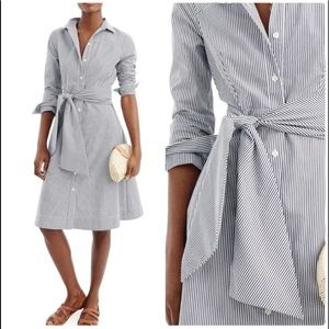 J. Crew Tie Waist Striped Shirtdress Sz 12 Blue White Nwt